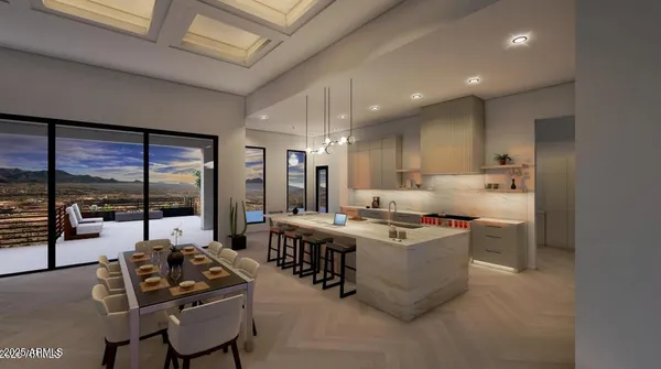 a living room with dining room