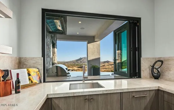 a view of city and a mountain