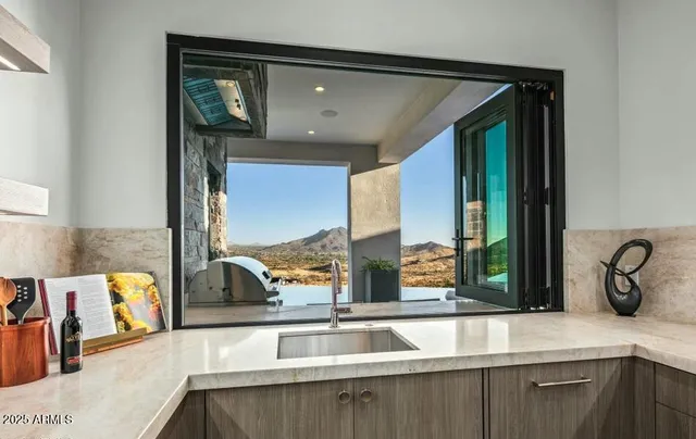 a view of city and a mountain