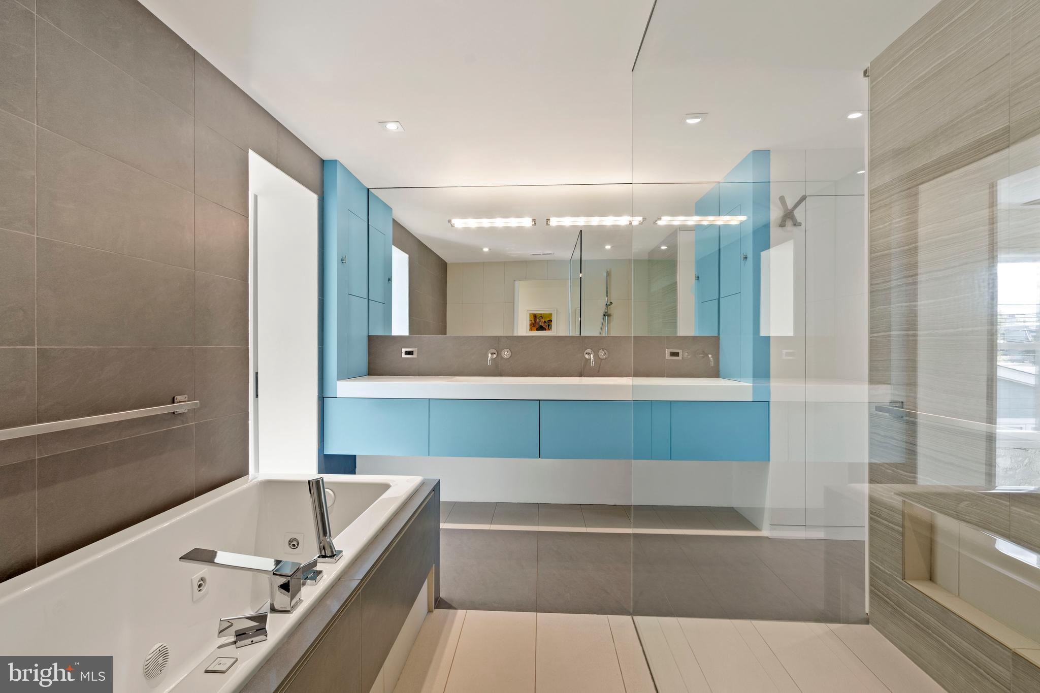 633 E Street Southeast Washington, DC 20003 - Photo 30 of 52 a bathroom with a tub a sink and a large mirror