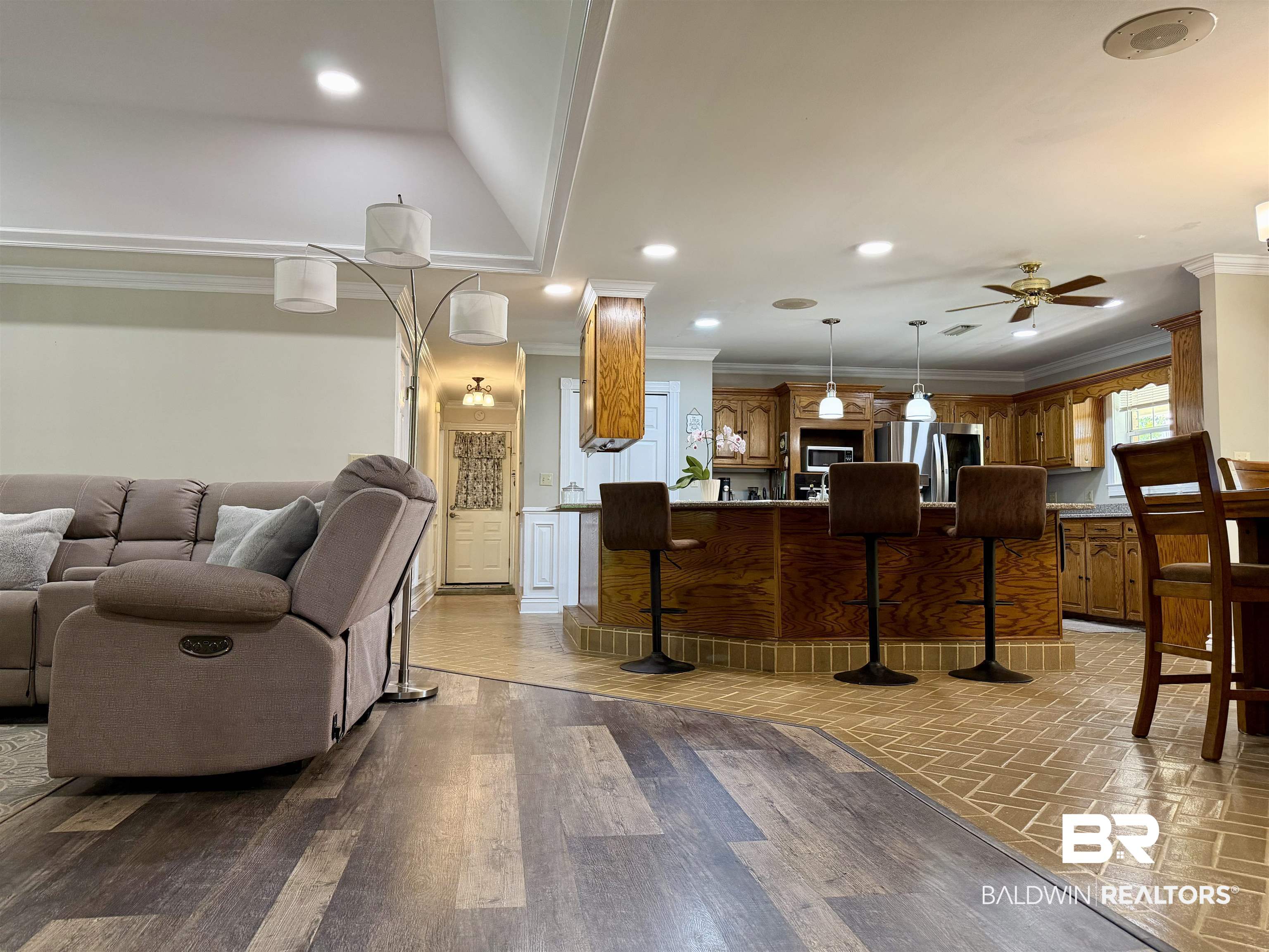 2944 Appleton Road Brewton, AL 36426 - Photo 4 of 65 Living area with crown molding, recessed lighting, light wood finished floors, and a ceiling fan