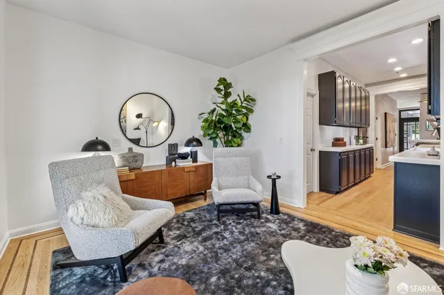 a balcony with view of living room