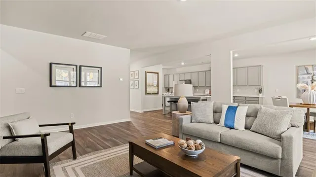 a view of a back yard with a swimming pool