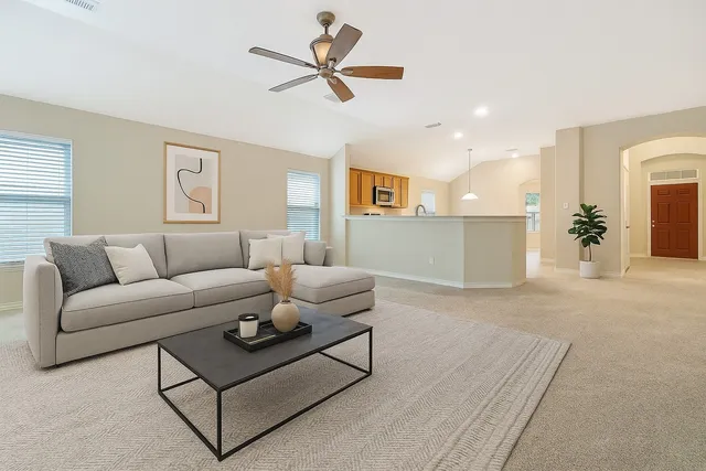 a living room with furniture