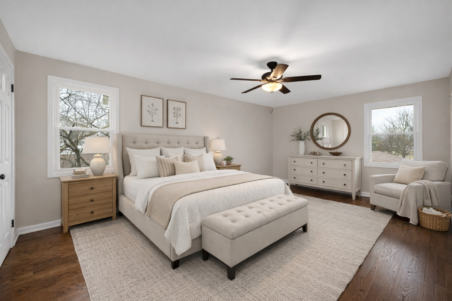 7804 Rohrer Drive Downers Grove, IL 60516 - Photo 12 of 28 a spacious bedroom with a bed a chandelier and a dresser