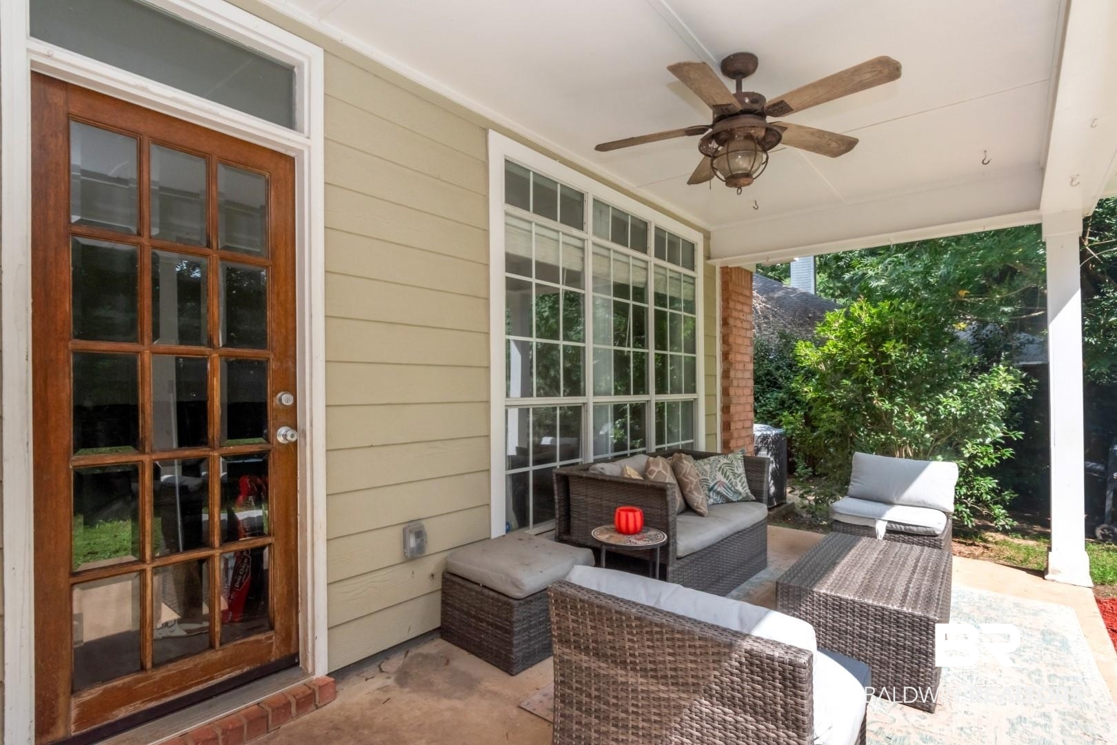9991 Wedgefield Court Mobile, AL 36608 - Photo 24 of 30 View of patio / terrace featuring french doors, an outdoor hangout area, and ceiling fan