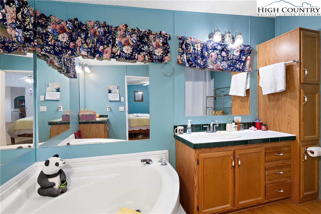 787 Lawrence Greene Road Deep Gap, NC 28618 - Photo 27 of 45 a bathroom with a sink mirror and vanity