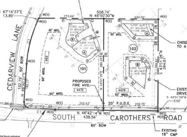 Survey with subdivided lot information
