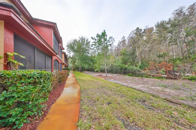 a view of a back yard with a house