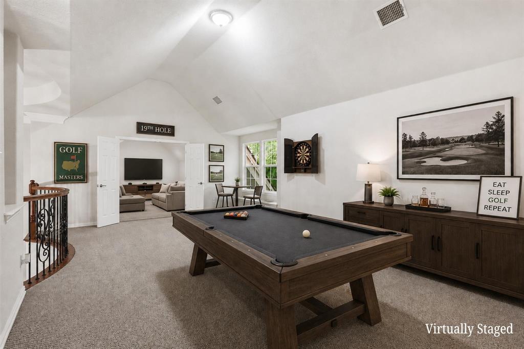 2841 Meadow Ridge Drive Prosper, TX 75078 - Photo 29 of 40 a living room with furniture pool table flat screen tv and windows