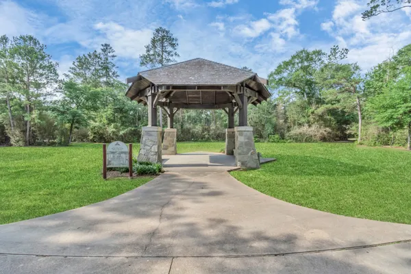 a garden view with a seating space