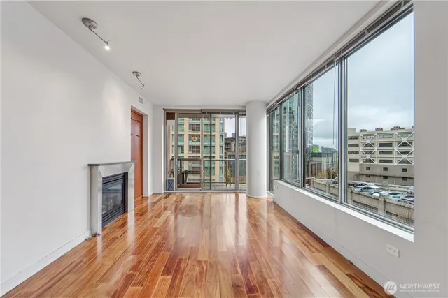 a view of a livingroom with a fireplace