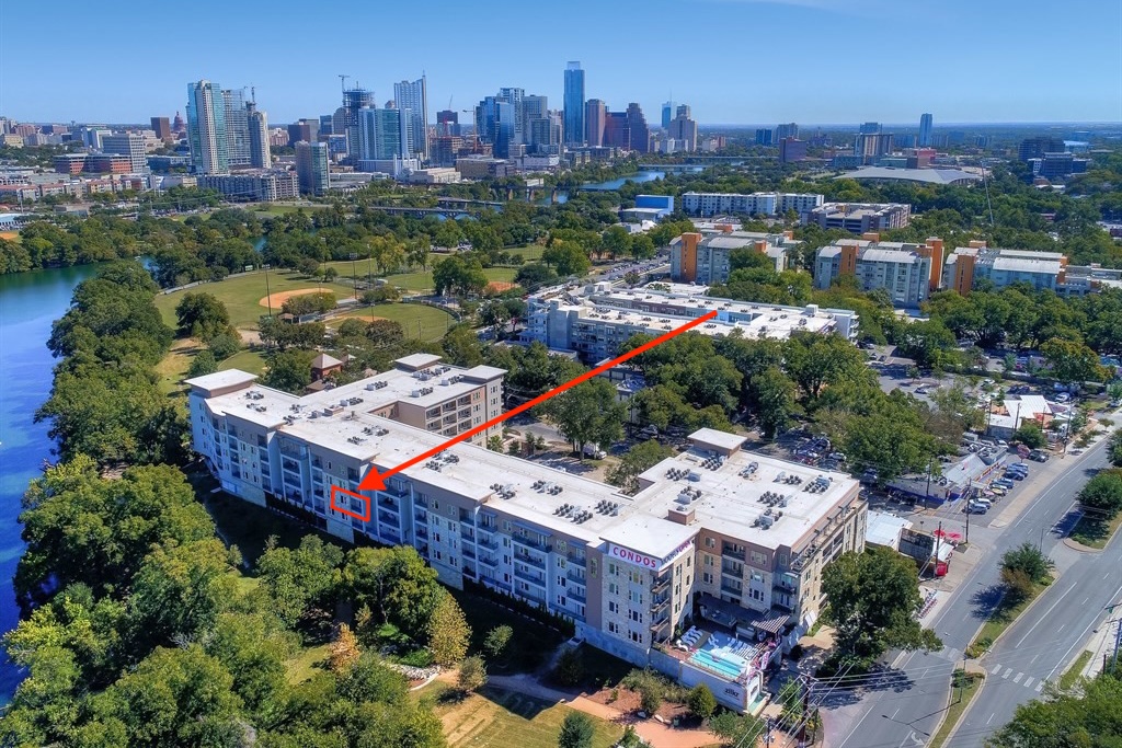 1900 Barton Springs Road, Unit 3028 Austin, TX 78704 - Photo 26 of 31 an aerial view of a house with outdoor space and lake view