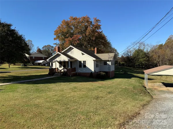 front view of a house with a patio