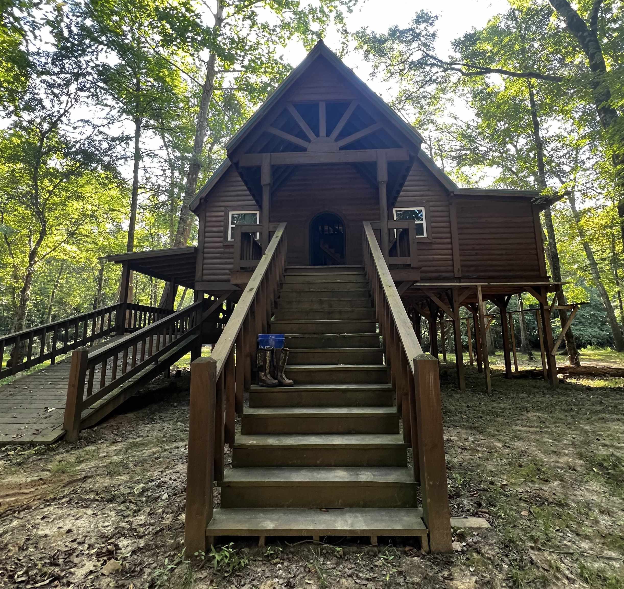 a view of backyard of house and car parked