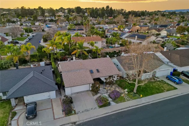 a aerial view of a house with a garden