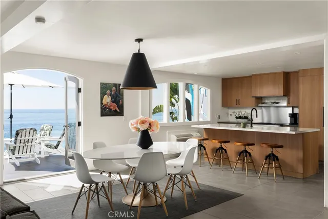 a view of a dining room and furniture and wooden floor