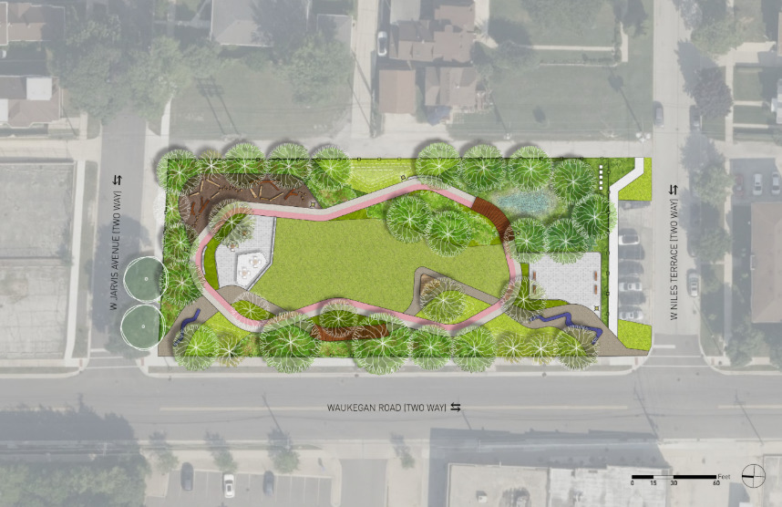 7450 North Waukegan Road, Unit 404 Niles, IL 60714 - Photo 21 of 21 a side view of a garden with a bench