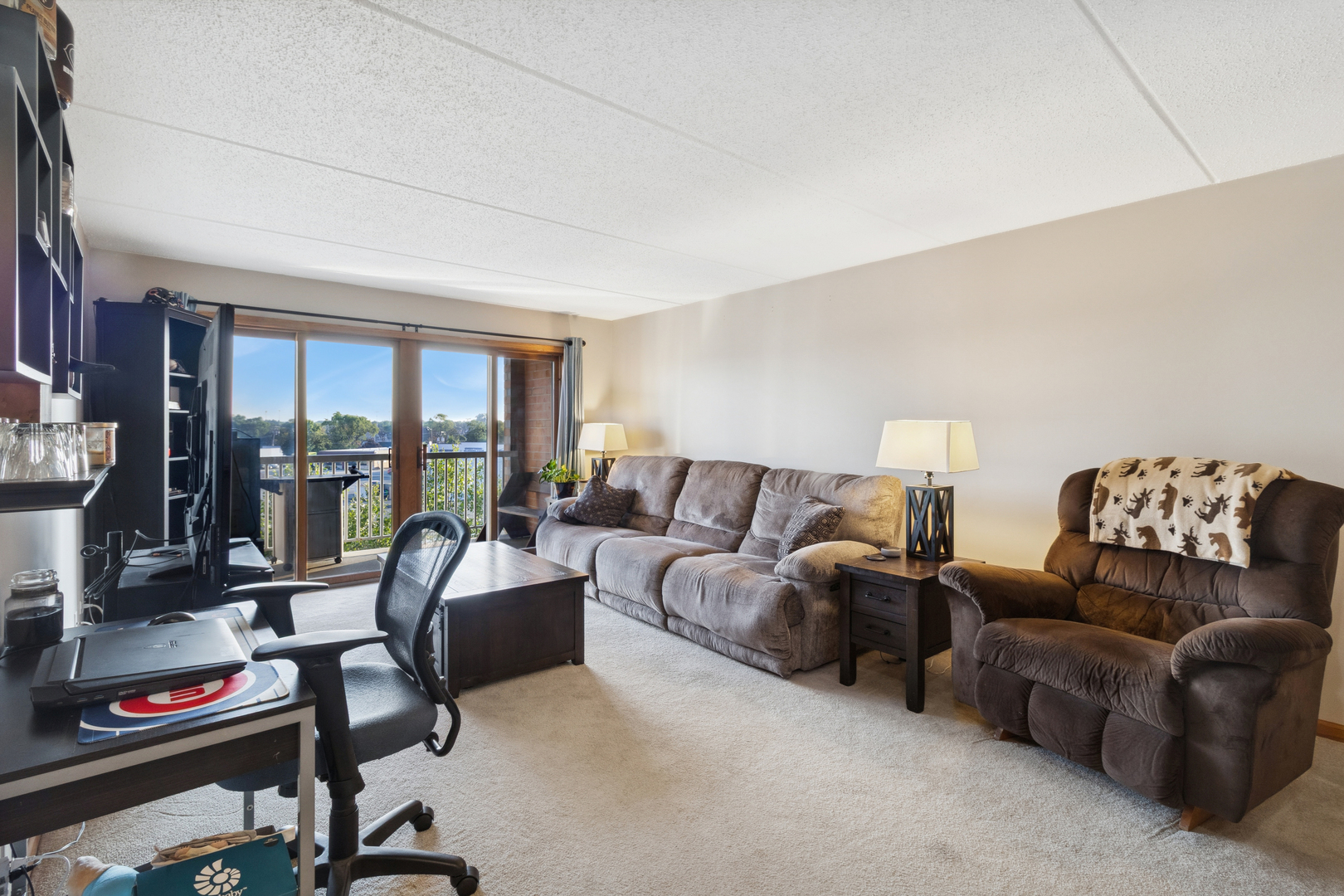 7450 North Waukegan Road, Unit 404 Niles, IL 60714 - Photo 10 of 21 a living room with furniture and a floor to ceiling window