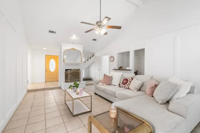 a room with table and workspace