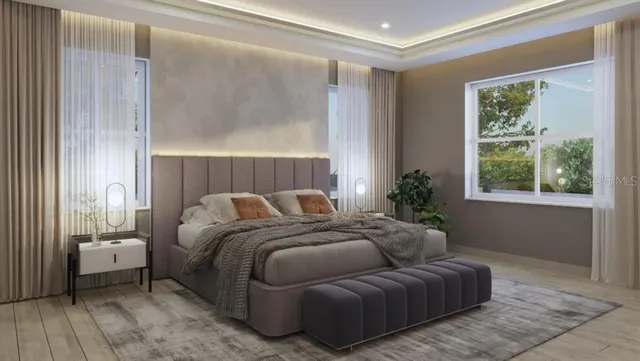 a bed room with a bed and a couch