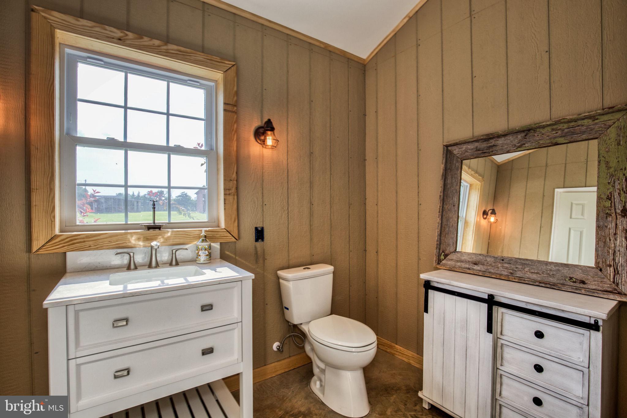1815 Country Road Beaverdam, VA 23015 - Photo 78 of 92 a bathroom with a granite countertop toilet sink and mirror with window