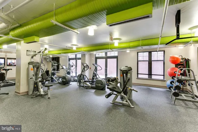 a view of a room with gym equipment