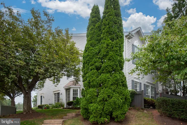 an aerial view of a house with a yard and large trees