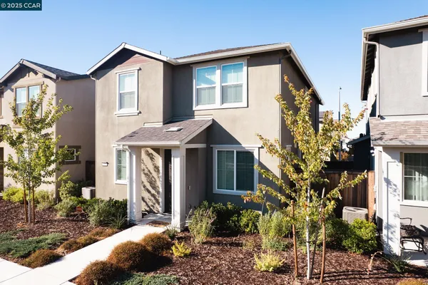 a front view of a house with a yard and potted plants