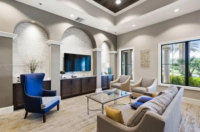 a view of a lake with a big yard