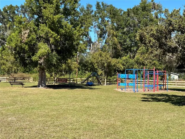 a view of swimming pool with trees in front of it