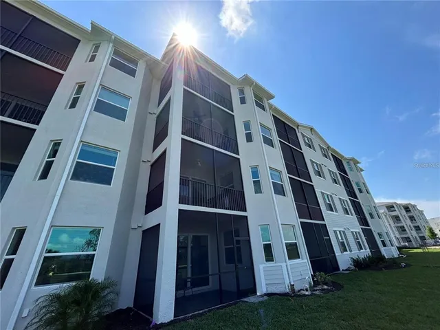 a view of a park with palm trees
