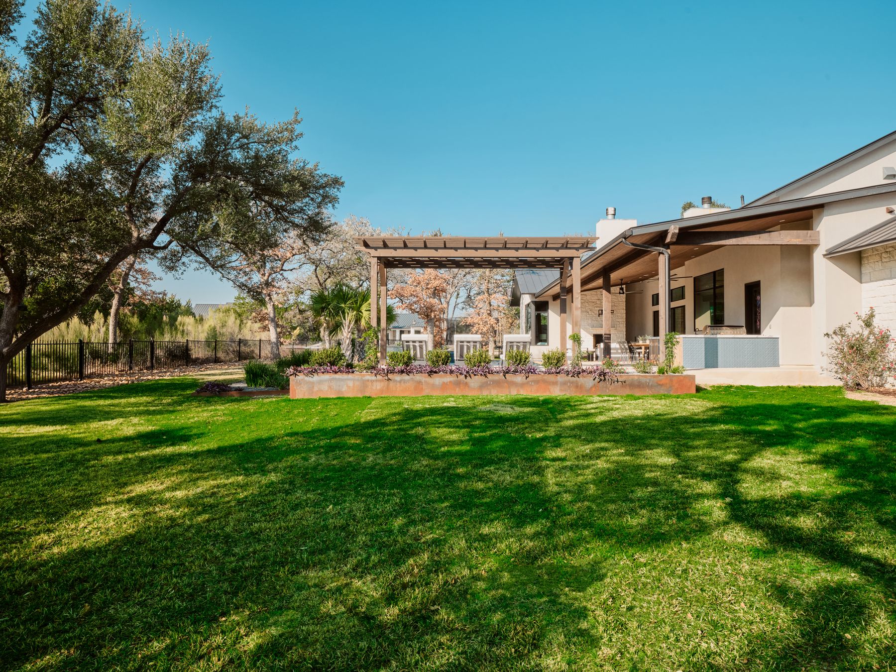 183 Tiffanie Way Austin, TX 78737 - Photo 34 of 37 View of yard featuring a pergola and a patio area