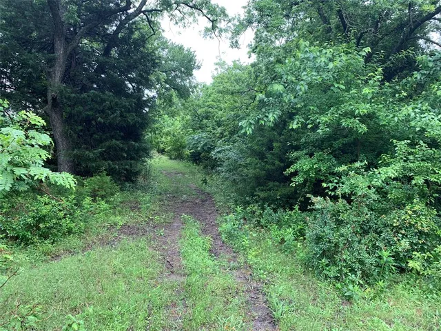 an aerial view of residential house with outdoor space and trees all around