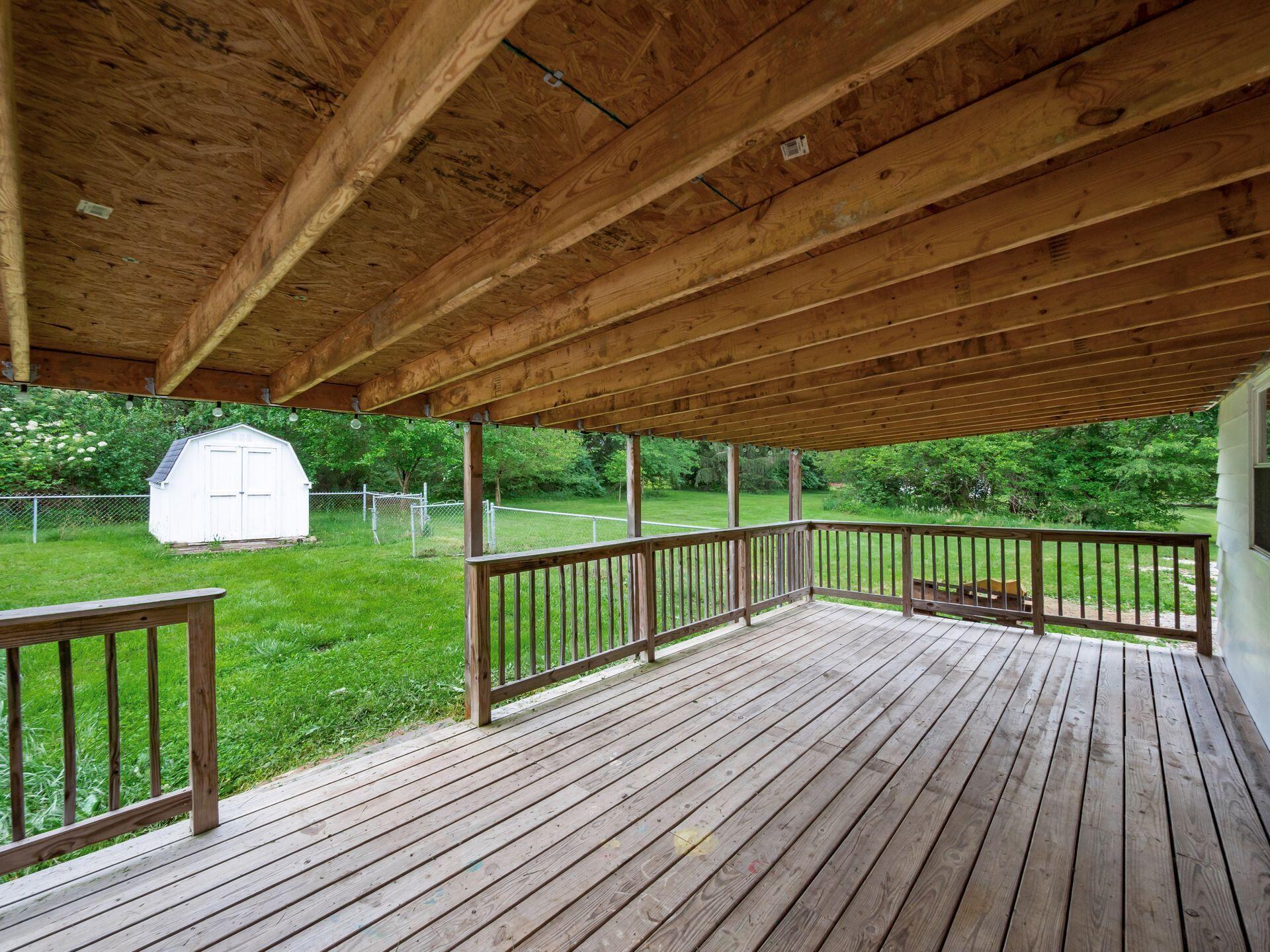 13400 Trenton Road Galena, OH 43021 - Photo 36 of 44 Covered Back Deck, Shed & Fenced-In Yard