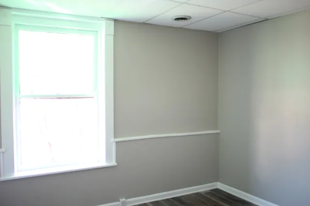 a view of a small space with a window