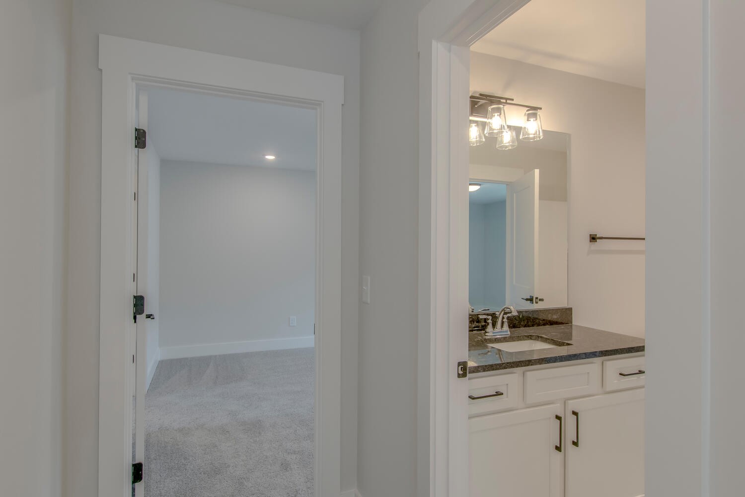 224 Tyler Cornerstone Trail Smyrna, TN 37167 - Photo 22 of 43 a bathroom with a granite countertop sink and a mirror