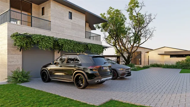 a car parked in front of a house