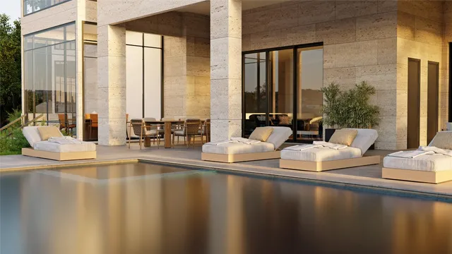 a living room with couches and a large window with outer view