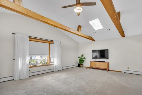 a view of an empty room with a potted plant