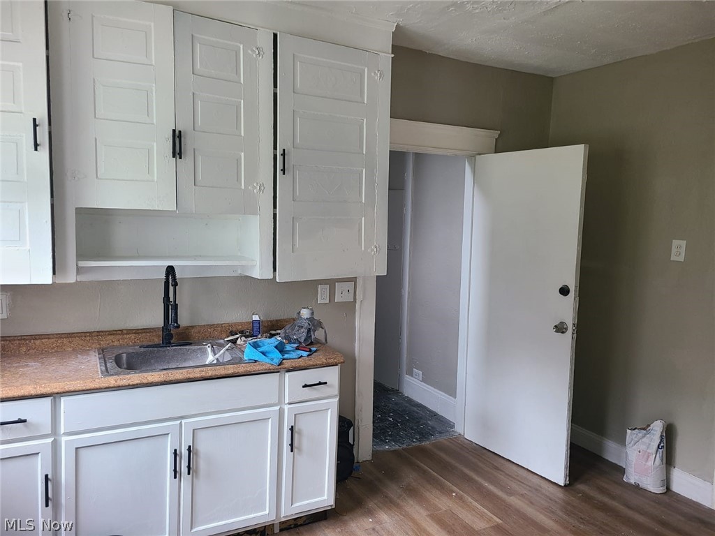 1830 Mannering Road Cleveland, OH 44112 - Photo 6 of 24 Kitchen with sink, white cabinetry, and wood-type flooring