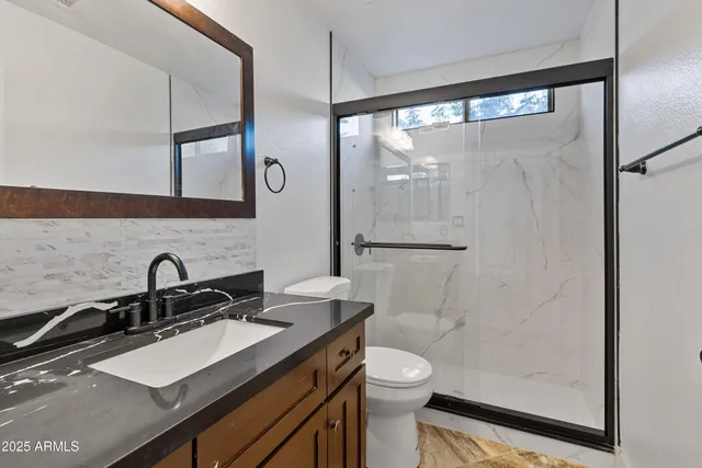 a bathroom with a sink a toilet and a mirror