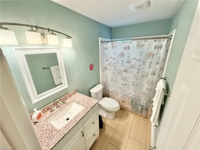 a bathroom with a sink a toilet a mirror a vanity and shower
