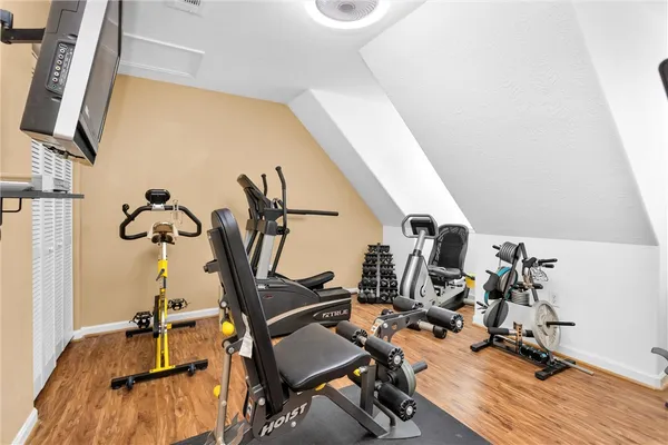 a view of a room with gym equipment