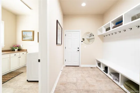 a hallway with cabinets