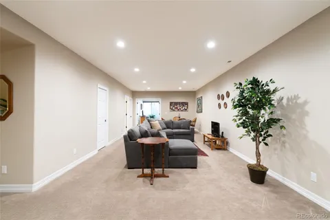 a living room with furniture a potted plant and a potted plant