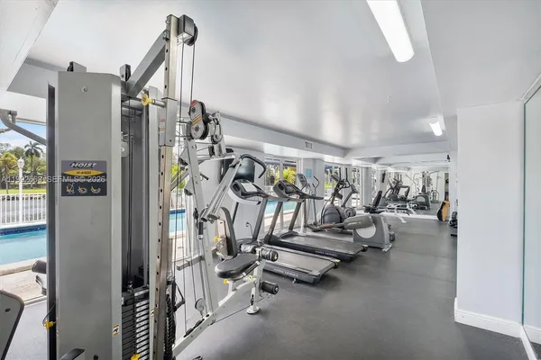 a view of a room with gym equipment