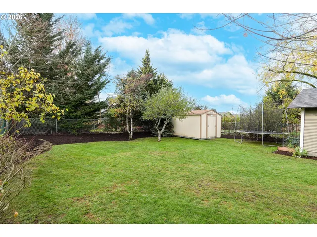 a view of backyard of house with green space