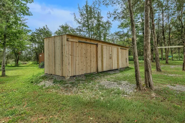 a garden view with a seating space
