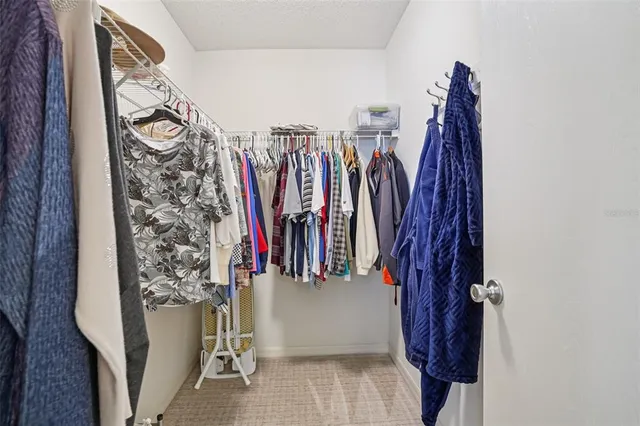 a view of walk in closet with clothes